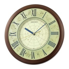 Seiko QHA013B Wanduhr Tierkreiszeichen Braun/Beige