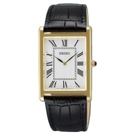 Seiko SWR104P1 Herren-Quarzuhr mit Lederband Schwarz/Goldfarben