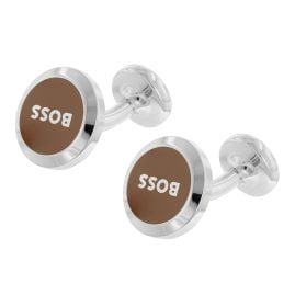 BOSS 50510408-260 Manschettenknöpfe Beige/Silber B-Logoinsert-Cuf