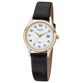 Regent 12120242 Damenuhr Quarz mit Lederband Schwarz