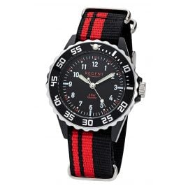Regent F-1124 Kinderuhr 5 Bar Wasserdicht Schwarz/Rot Ø 36 mm