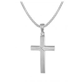 trendor 75283 Kreuz-Anhänger 24 mm Weißgold 585 (14 Karat) mit Silberkette