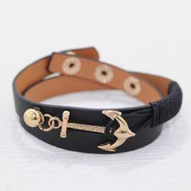 trendor 75803 Leder-Armband Schwarz mit goldfarbenem Anker