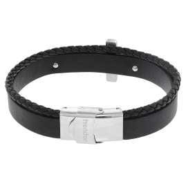 trendor 75875 Herren-Armband Leder Schwarz Stahl Kreuz