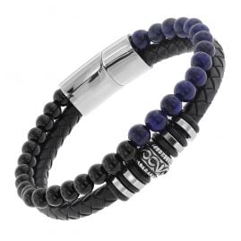 trendor 75876 Herren-Armband Leder Schwarz / Onyx / Stahl