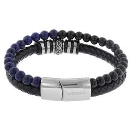 trendor 75876 Herren-Armband Leder Schwarz / Onyx / Stahl