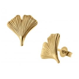 trendor 75723 Damen Ohrringe Gold auf Silber 925 Ohrstecker Ginkgo-Blatt