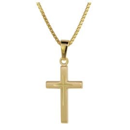 trendor 75276 Kreuz-Anhänger Gold 585 (14 Kt.) + Goldplattierte Kette