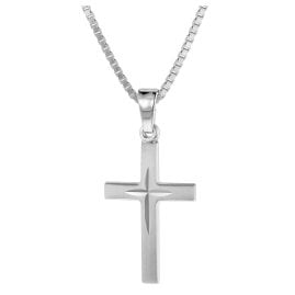 trendor 75419 Kreuz-Anhänger 18 mm Weißgold 585 mit Silberkette für Kinder