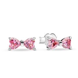 Pandora 293505C01 Damen-Ohrstecker Silber Funkelnde Pinkfarbene Schleife