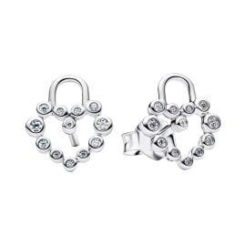 Pandora 294419C01 Damen-Ohrringe Funkelndes Herzschloss Ohrstecker Silber