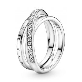Pandora 199057C01 Damen-Ring Silber Dreifach Gekreuzte Pavé Schienen