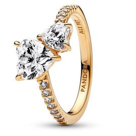 Pandora 161198C01 Damenring Doppeltes Funkelndes Herz Goldfarben