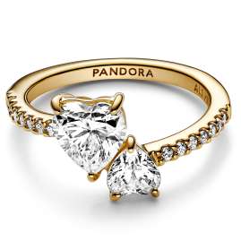 Pandora 161198C01 Damenring Doppeltes Funkelndes Herz Goldfarben