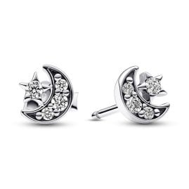 Pandora 292990C01 Damen-Ohrstecker Silber Ohrringe Mond & Stern