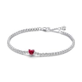 Pandora 590041C02 Damen-Tennisarmband Rotes Funkelndes Herz Silber