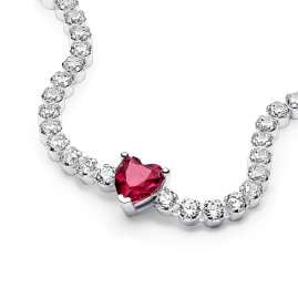 Pandora 590041C02 Damen-Tennisarmband Rotes Funkelndes Herz Silber