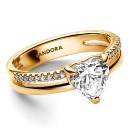 Pandora 163100C01 Damen-Ring Doppelschiene mit Herz Goldfarben