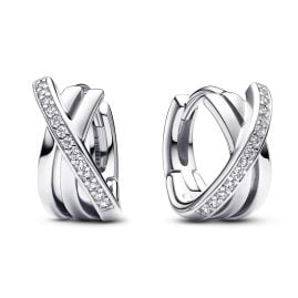 Pandora 293150C01 Damen-Creolen Ohrringe Überkreuztes Pavé Silber