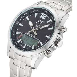 ETT Eco Tech Time EGA-11715-21M Funk-Solar Herrenuhr Professional Worldtimer Schwarz
