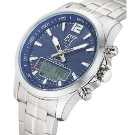 ETT Eco Tech Time EGA-11716-31M Funk-Solar Herrenuhr Professional Worldtimer Blau