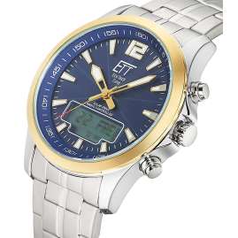 ETT Eco Tech Time EGA-11717-31M Funk-Solar Herrenuhr Professional Worldtimer Bicolor