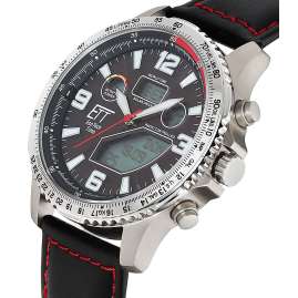 ETT Eco Tech Time EGT-11718-22L Herrenuhr Funk-Solar Professional Worldtimer Titan/Leder