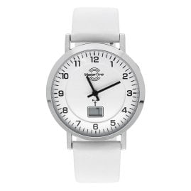 Master Time MTLA-10805-12L Damen-Funkuhr mit weißem Lederband