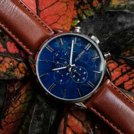 Holzkern Herrenuhr Chronograph Naturalist Marmor/Silberfarben