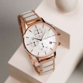 Holzkern Damenuhr Chronograph Shiny Perlmutt/Keramik