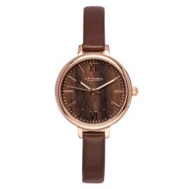Holzkern Damenuhr Quarz Shirin Walnuss/Roségoldfarben