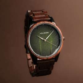 Holzkern Herren-Armbanduhr Edisto Walnuss/Blatt