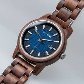 Holzkern Herrenuhr Automatik Nightbird Walnuss/Blau