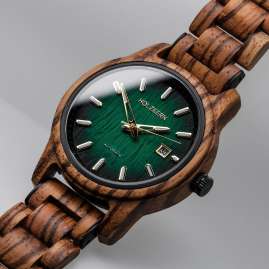 Holzkern Herren-Armbanduhr Automatik Nightbird Zebrano/Grün