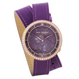 Holzkern Damenuhr Coralline Amethyst/Roségoldfarben mit 2 Bändern