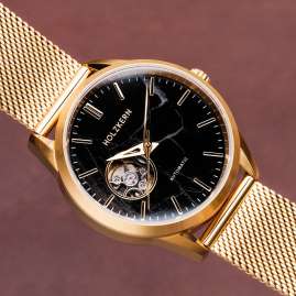 Holzkern Unisex-Armbanduhr Automatik Inverno Marmor/Goldfarben