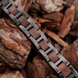 Holzkern Herren-Armband Edelstahl mit Holz Acoustic Walnuss/Antik-Silberfarben