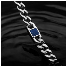 Holzkern Herren-Kette Edelstahl Bodyguards Marmor/Silberfarben