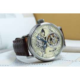 Poljot International 3360.T88-C Herrenarmbanduhr Tourbillon Skeleton Braun/Champagner