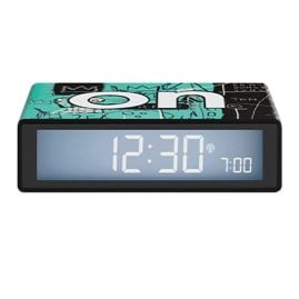 Lexon LR150BSQ-B Funkwecker Flip+ Jean-Michel Basquiat Schwarz/Türkis