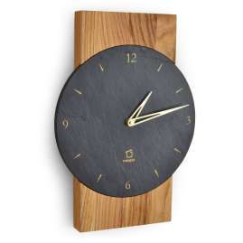 Natuhr 18NU1-10-1 Funk-Wanduhr Steineiche Eiche Massivholz Schiefer